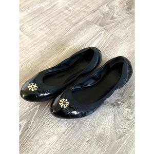 Tory Burch Black Ballerina Flats Gold Accent Size 7.5M